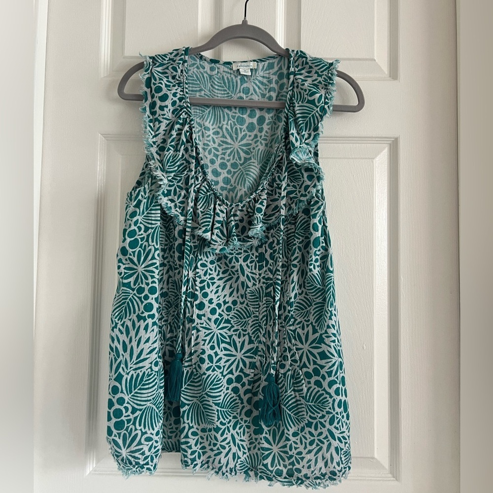 Sundance Catalog 100% cotton sleeveless blouse. Teal color. EUC! Size Medium!